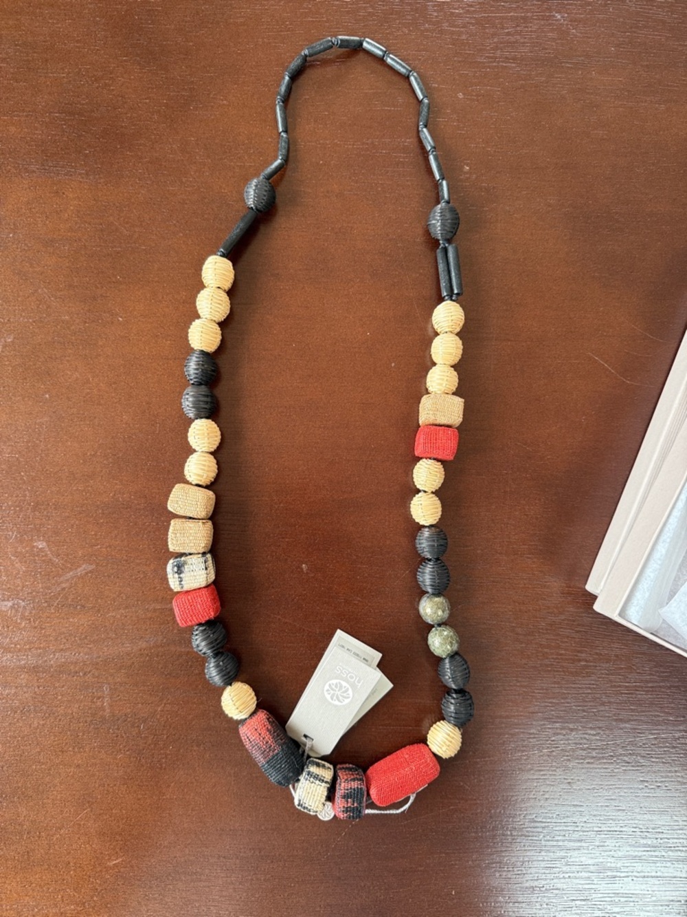 Handcrafted Multicolor Beaded Necklace - Red, Black & Tan